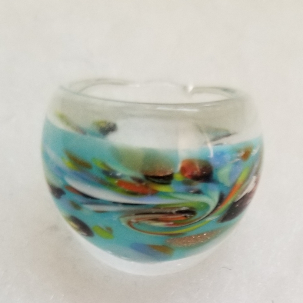 Murano Style Glass Millefiori Flowered Multicolored Dome Cocktail Ring US Seller